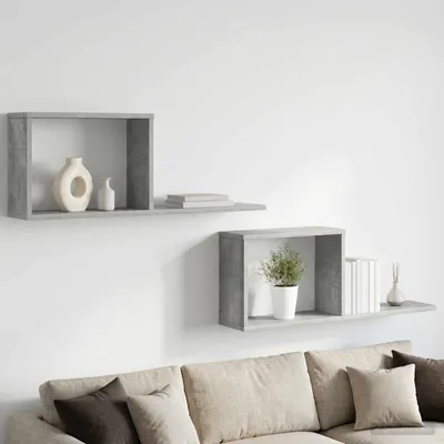 Immagine prodotto di Maison Exclusive - Mensole sospese, 2 pezzi, colore grigio cemento, dimensioni 80 x 15 x 30 cm, materiale: legno ingegnerizzato