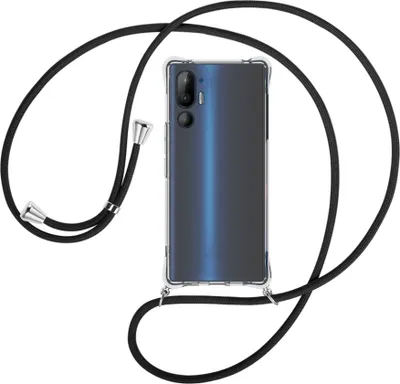 Produktbild von Handykette Backcover-Schutzhülle mit Band (Metall silberfarben) für HTC U24 5G/HTC U24 Pro 5G - schwarz