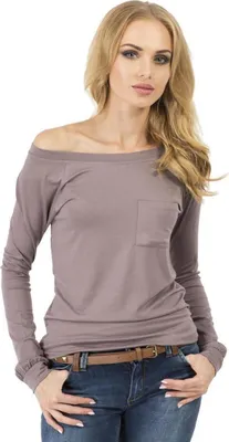 Produktbild von Damen Longshirt langarm T-Shirt mit Brusttasche ; Cappuccino/L/XL 40/42