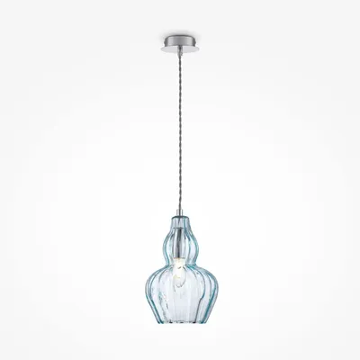 Produktbild von Pendelleuchte Metall Glas Ø 16 cm rund H: max. 143 cm Nickel Hellblau E14 Modern