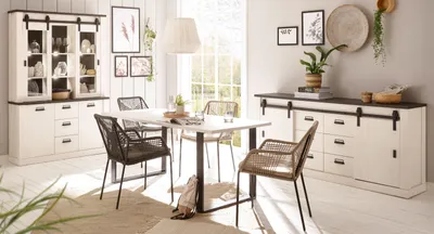 Produktbild von Esszimmer Set "Stove" in weiß Pinie Speisezimmer 3-teilig