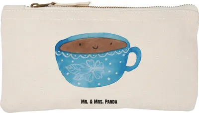 Produktbild von Mr. & Mrs. Panda Pinseltasche Kaffee Tasse Größe S Klein - Weiß - Geschenk, Kulturbeutel, Geschmack, Etui, Schminktasche, Federtasche, Glücklich, Liebe, Pouch, Genuss