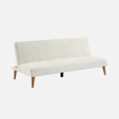 Produktbild von sweeek - 3-Sitzer Schlafsofa mit Bouclé-Bezug und Holzfüßen - Weiß