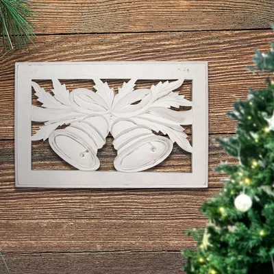 Produktbild von Wandornament, Weihnachten, Glocken, eckig, Holz, Weiß, X-Mas, Dekoration, Deko