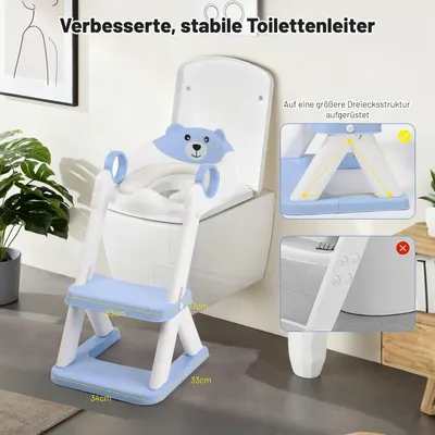 Image de Siège de toilettes pour enfants - Pot d'apprentissage avec marchepied - 2 en 1 - Pliable - Réglable en hauteur - Antidérapant et stable - Avec protection anti-éclaboussures - Pour les enfants de 2 à 3 ans - Bleu ciel