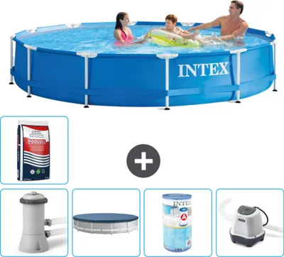 Produktbild von Intex Rundrahmen-Schwimmbecken – 366 x 76 cm – Blau – inklusive Pumpe Abdeckung - Filter - Salzwassersystem - Poolsalz