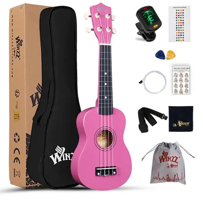 Produktbild von Anfänger-Set für Sopran-Ukulele mit Tasche, Stimmgerät und Zubehör, in Rosé