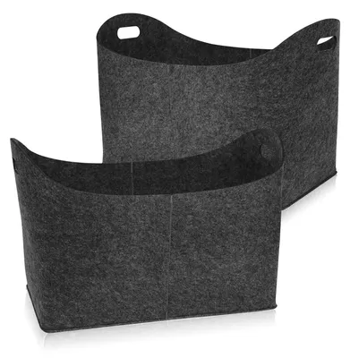 Imagen del producto de Conjunto de 2 bolsas de fieltro QEENTOE, ideales para transportar leña, con diseño de cesta de fieltro, plegables, para almacenar leña, madera, periódicos, etc. Dimensiones: 55 x 30 x 40 cm. Color: gris oscuro