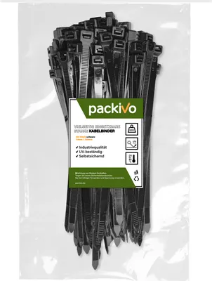 Produktbild von PACKIVO Profi Kabelbinder 7,6 x 200mm schwarz extra starke lange Kabelbinder Industriequalität UV Beständig Zugfestigkeit 40Kg für Kabelmanagement, DIY