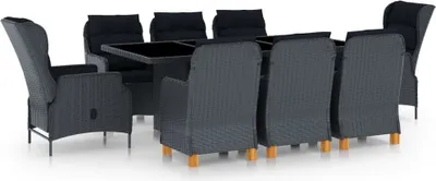 Produktbild von 9-tlg. Garten-Essgruppe mit Auflagen Poly Rattan Dunkelgrau