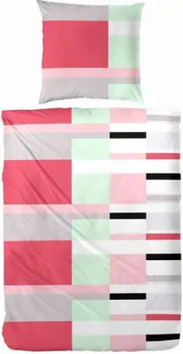 Produktbild von Hahn Baumwoll Baumwoll-Seersucker Gestreift Gelb Grau Rosa, Rosa 135 x 200 cm + 80 x 80 cm