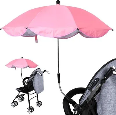Produktbild von Famanu Sonnenschirm für Kinderwagen, UV-Schutz, faltbar, mit Halterung, rosa