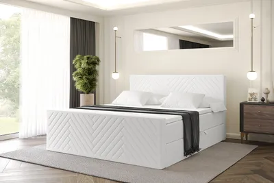 Produktbild von ALTDECOR Boxspringbett mit Matratze und Lattenrost, Topper, Polsterbett mit Bettkasten, Bett mit Stauraum H4-Matratze, Doppelbett, Boxbett  - VEXA-Z - 160x200 - Weiß Kunstleder
