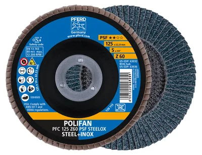Produktbild von PFERD Polifan, Schleifscheibe, Edelstahl, Stahl, 12,5 cm, Jede Marke, 2,22 cm, Grau