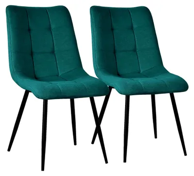 Produktbild von Esszimmerstühle 2er Set Petrol, Wohnzimmerstühle mit Stoffbezug und schwarzen Metallbeinen, Küchenstühle mit Rückenlehne, Polsterstühle für Esszimmer, Wohnzimmer, Küche und Büro