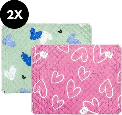 Produktbild von Ultiluxe Inkontinenzunterlage - 2er Set - Rosa/Grün - 80 x 120 cm - Für Senioren, Babys, Haustiere - Waschbare Matratzenschoner mit Herzen