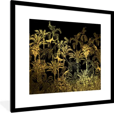 Produktbild von MuchoWow® Gerahmtes Poster Dschungel - Gold - Schwarz 40x40 cm - Poster mit Schwarzem Bilderrahmen Wandposter Rahmen Foto Bilder - Poster - Plakat im Rahmen