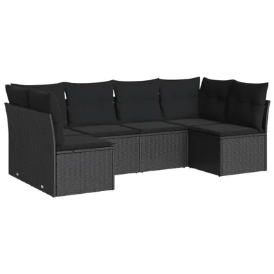 Produktbild von vidaXL 6-tlg. Garten-Sofagarnitur mit Kissen Schwarz Poly Rattan