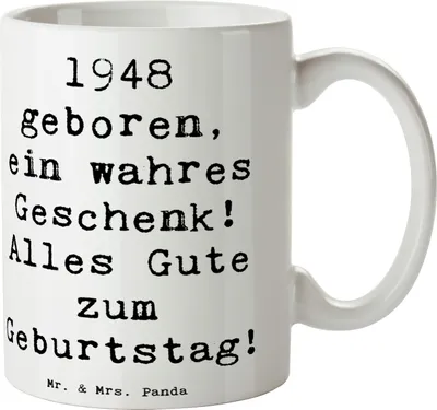 Produktbild von Mr. & Mrs. Panda Tasse Spruch 1948 Geburtstag - Weiß - Geschenk, Alter, 75., Geburtstagsgeschenk, Teetasse, Kaffeepott, Glückwunsch, Becher, Alles Gute zum, Jahrgang