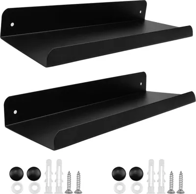 2 Stück schwebende Wandregale zur Aufbewahrung und Dekoration - 28 x 11 cm, Metall, schwarz