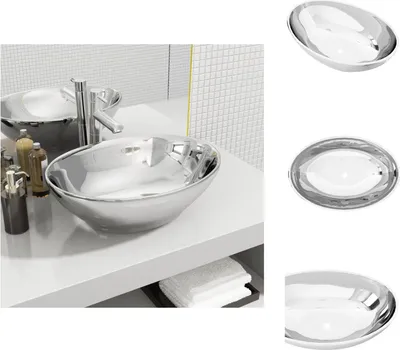 Produktbild von vidaXL Waschbecken 40 x 33 x 13,5 cm Keramik Silber -  Badezimmer-Waschbecken