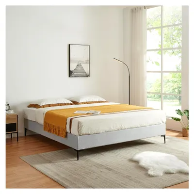Produktbild von Doppelbett Lilla 160 x 200 cm Bettgestell mit abnehmbarem Textilbezug und Lattenrost Polsterbett Hellgrau