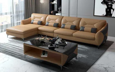 Image de Canapé D'Angle En Cuir En Forme De L Couche Marron Luxe Nouveau