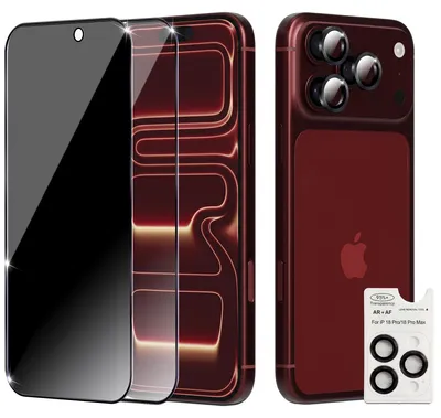 Produktbild von 2-Pack iPhone 18 Pro Max Displayschutzfolie (1 Privacy + 1 Klar) & 1-Pack Kameraschutz - Gehärtetes Glas 9H - Super Qualität 3D