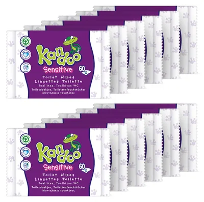 Produktbild von Kandoo Sensitive Feuchttücher 12x60 Tücher – Spülbar & parfümfrei