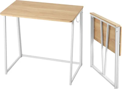 Zdjęcie produktu dla SucceBuy Małe składane biurko, składane biurko komputerowe 80 x 48 cm z haczykami do przechowywania, oszczędzające miejsce biurko biurowe wykonane z drewna dębowego, nośność 68 kg - idealne do małych pomieszczeń i domowych biur