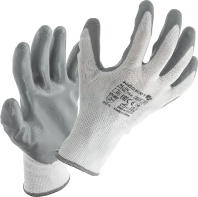 Produktbild von Högert Technik GLAN Nitrilbeschichtete Schutzhandschuhe, weiß/grau, Größe 10, reiß- und stichfest, ideal für präzise Montagearbeiten, umweltfreundlich