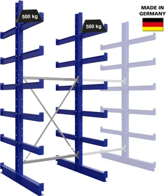 Produktbild von Doppelseitiges Kragarmregal mit 5 Feldern - 6 Ebenen - 200 kg - 2.000 x 6.305 x 1.100 mm (HxBxT) - KARL