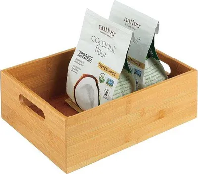 Image de Boîte en bois avec poignées et étagère en bambou pour ustensiles de cuisine, couleur naturelle
