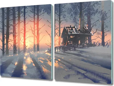 Produktbild von Coloray Schneidebrett Herdabdeckplatte 2x40x52 cm Kochplattenabdeckung Küchenbrett Hackbrett - Malerei Baum