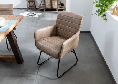 Produktbild von MASSIVMOEBEL24 Stuhl Echtleder 62x62x84 beige IRON LABEL #05