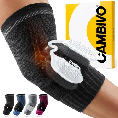 Produktbild von CAMBIVO Ellenbogenbandage mit Dual Silikonpolster für Tennisarm & Golferarm, Kompressions Arm Sleeve mit Verstellbarem Riemen, Bandage Ellenbogen Herren Damen für Sport & Schmerzlinderung