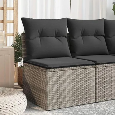Produktbild von Gartensofa ohne Armlehnen mit Kissen Grau Poly Rattan, Balkonmöbel, Gartenlounge, Gartenmöbel, Balkon Sofa, Terrassen Sofa, Terrassenmöbel - 366112