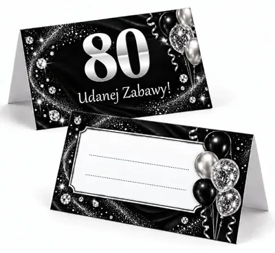 Zdjęcie produktu dla Winietki na Stół na 80 Urodziny Czarny Diament Srebro - 6 szt