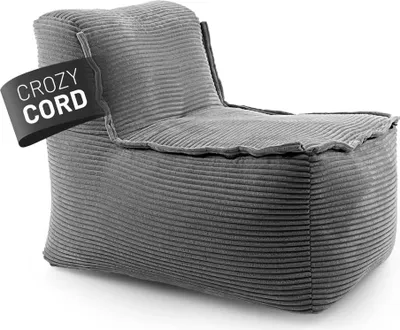 A grey corduroy beanbag chair shown from a three-quarter angle against a white background.