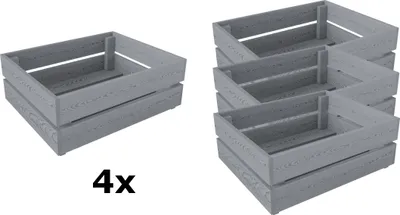 Produktbild von Lermowood Holzkisten 4x Box0541 50 x 40 x 19cm Grau | Dekokisten aus Holz Massive Holzkiste Regalkiste Weinkiste