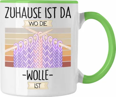 Produktbild von Trendation - Stricken Häckeln Tasse Geschenk Geschenkidee Lustiger Spruch Zuhause Ist Da Wo Die Wolle Ist Oma Mama (Grün)