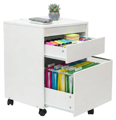 Produktbild von Relaxdays Rollcontainer, 2 Schubladen, Hängeregister, HxBxT: 57 x 40 x 40 cm, Schreibtischcontainer auf Rollen, weiß
