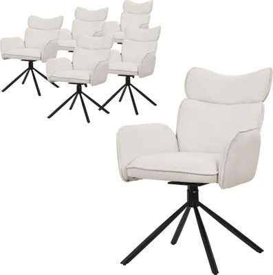 Produktbild von ML-Design Esszimmerstühle drehbar 6er Set Beige Stoffbezug Wohnzimmerstuhl mit Rücken- & Armlehne 360° Drehstuhl mit Metallbeinen Sessel ergonomisch