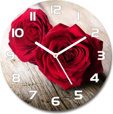 Produktbild von Wanduhr aus Glas 30fi Glasbild Glasuhr Gehärtetes Glas - weisse-zeiger - Roses on wood