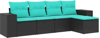 Image de vidaXL Ensemble de 5 canapés de jardin avec coussins, polyrattan noir