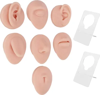 Obrázok produktu pre Silikónový model tela na piercing, mäkké ucho, ústa, nos, oko, jazyk, pupok, s prezentačným stojanom na cvičenie, stredná farba pleti