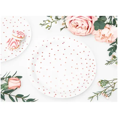 Produktbild von Pappteller Punkte rund 18cm weiß roségold 6er Set