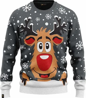 Imagen del producto de JAP Christmas Jersey de Navidad feo para niños Rudolph el reno - 100% reciclado - Para niños y niñas - Gris - Talla 104/110