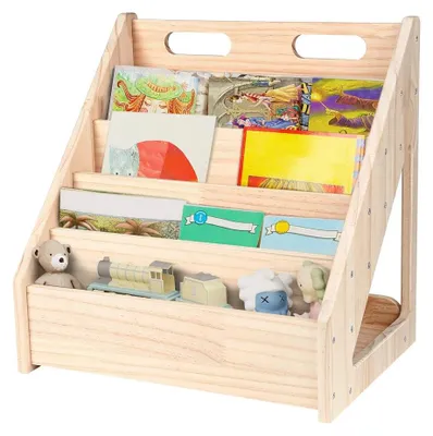 Produktbild von Kinder Bücherregal - Frontales Bücherdisplay Für Kleinkinder 1–5 Jahre - Mit Griff - Mit Kippsicherung - Für Kindergarten Und Kinderzimmer - Holzoptik