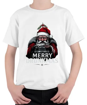 Produktbild von Merry Drunkmas Weihnachtsmann Bier Fass lustig Geschenk Vintage Kinder T-Shirt, Weiß, 152